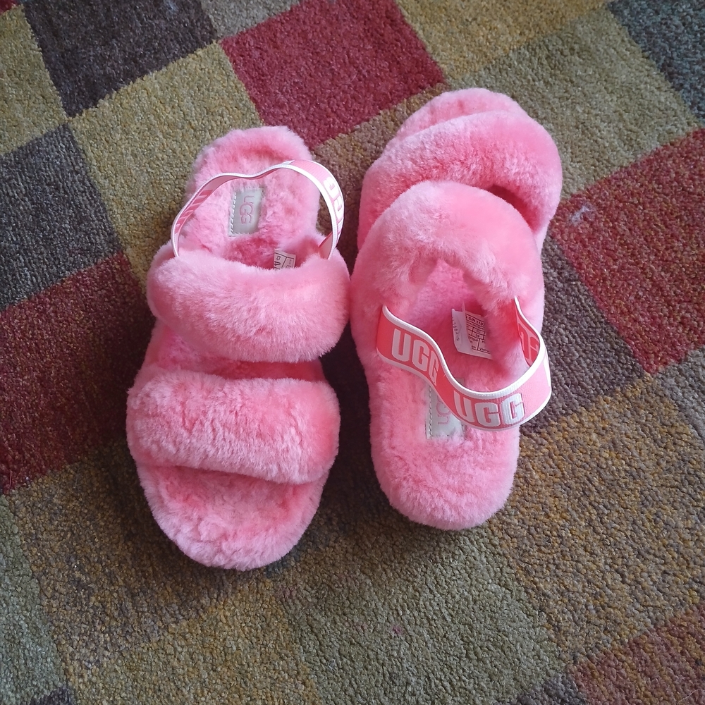 UGG Pink Plush Fluff Yeah Slide Slippers
